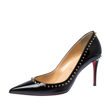 مملوكة مسبقًا Christian Louboutin Black Patent Leather Anjalina Spike Trim Pointed Toe Pumps Size 37