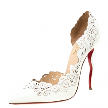 Pre Owned Christian Louboutin White Patent Leather Beloved 100 Laser Cut D'orsay Pumps Size 40