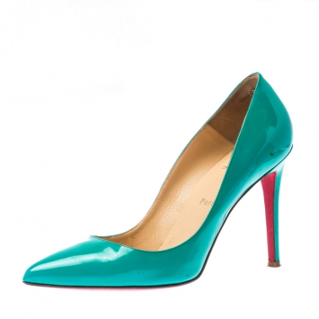 Pre Owned Christian Louboutin Green Patent Leather Pigalle Pointed Toe Pumps Size 40