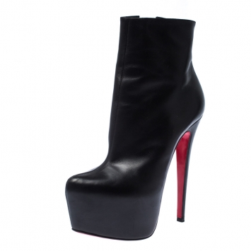 مملوكة مسبقًا Christian Louboutin Black Leather Daffodile Platform Ankle Boots Size 36.5