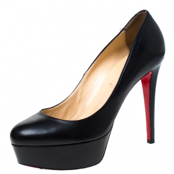 Pre Owned Christian Louboutin Black Leather Bianca Platform Pumps Size 38