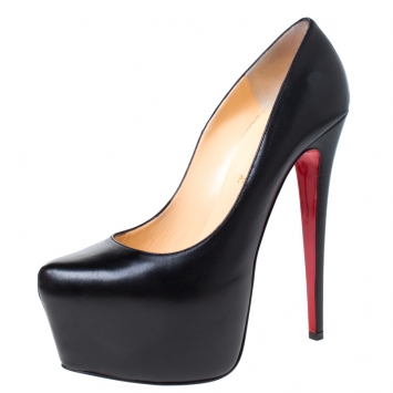 Pre Owned Christian Louboutin Black Leather Daffodile Platform Pumps Size 40