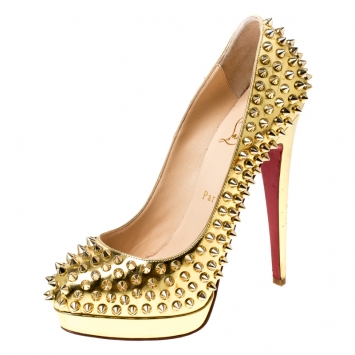 Pre Owned Christian Louboutin Metallic Gold Leather Alti Spike Platform Pumps Size 37