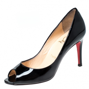 Pre Owned Christian Louboutin Black Patent Leather You You Peep Toe Pumps Size 36
