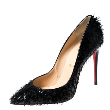 Pre Owned Christian Louboutin Black Patent Leather Pigalle Follies Crow Pointed Toe Pumps Size 37