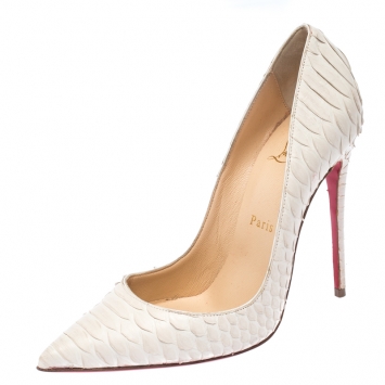 Pre Owned Christian Louboutin White Python Leather So Kate Pointed Toe Pumps Size 37