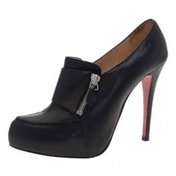 Pre Owned Christian Louboutin Black Leather Lapano Loafer Ankle Booties Size 39