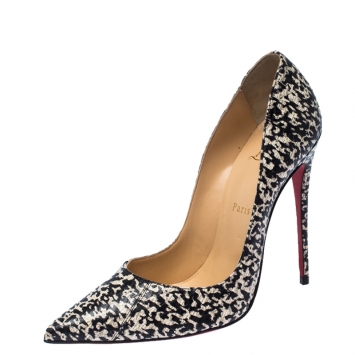 Pre Owned Christian Louboutin Black/White Python So Kate Pointed Toe Pumps Size 39.5