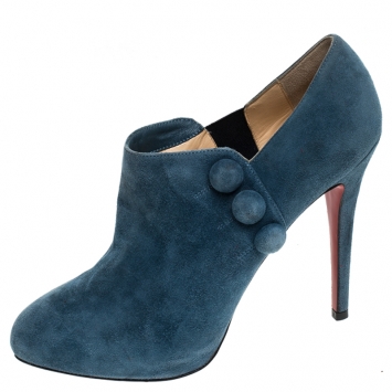 Pre Owned Christian Louboutin Blue Suede Leather C'est Moi Ankle Boots Size 40