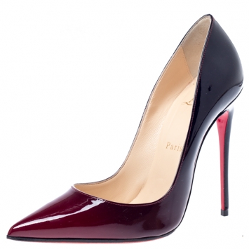 Pre Owned Christian Louboutin Black/Red Ombre Patent Leather Pigalle Follies Pointed Toe Pumps Size 37.5