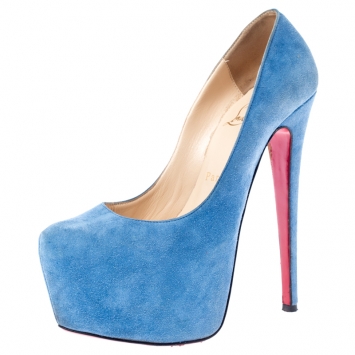 Pre Owned Christian Louboutin Blue Suede Daffodile Platform Pumps Size 36