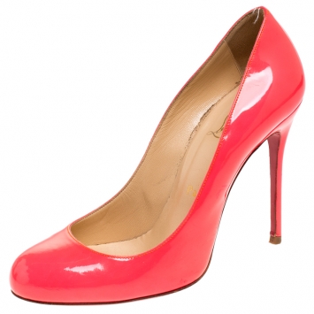 Pre Owned Christian Louboutin Neon Pink Patent Leather Fifille Pumps Size 37