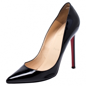 Pre Owned Christian Louboutin Black Patent Leather Pigalle Follies Pointed Toe Pumps Size 37.5