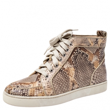 Pre Owned Christian Louboutin Beige Python Leather Rantus Orlato High Top Sneakers Size 38