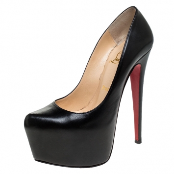 مملوكة مسبقًا Christian Louboutin Black Leather Daffodil Platform Pumps Size 36