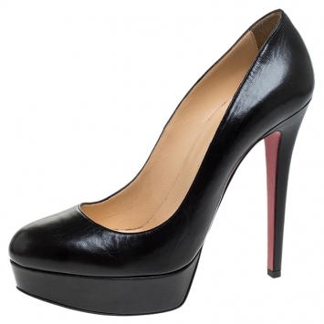 Pre Owned Christian Louboutin Black Leather Bianca Platform Pumps Size 39.5