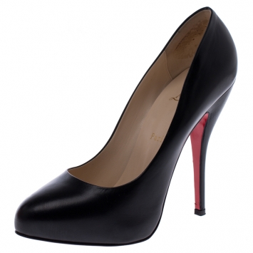Pre Owned Christian Louboutin Black Leather Feticha Platform Round Toe Pumps Size 39
