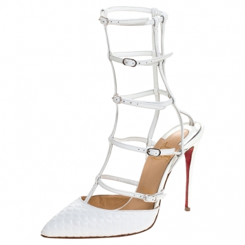 Pre Owned Christian Louboutin White Leather Kadreyana Strappy Sandals Size 36.5