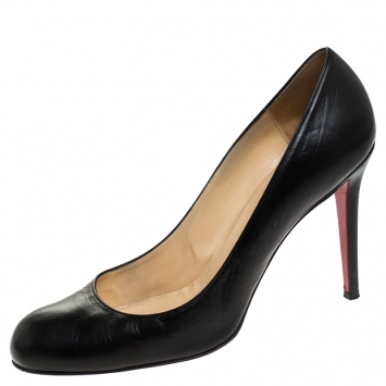 Pre Owned Christian Louboutin Black Leather Simple Round Toe Pumps Size 41