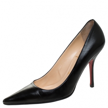 Pre Owned Christian Louboutin Black Leather Decollete 554 Pumps Size 37