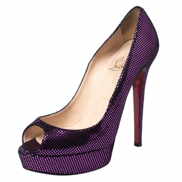 Pre Owned Christian Louboutin Purple/Black Suede Lady Peep Toe Pumps Size 38.5
