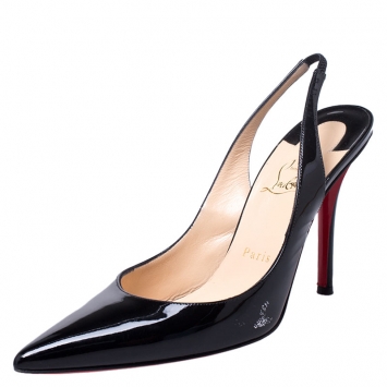 Pre Owned Christian Louboutin Black Patent Leather Pointed Toe Slingback Sandals Size 39