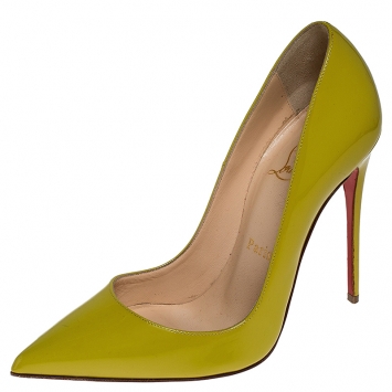 Pre Owned Christian Louboutin Yellow Patent Leather So Kate Pointed Toe Pumps Size 36.5