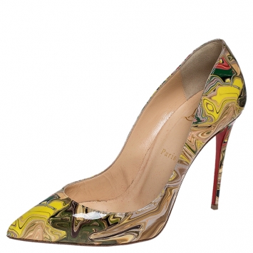 Pre Owned Christian Louboutin Multicolor Marble Patent Leather So Kate Pointed Toe Pumps Size 39
