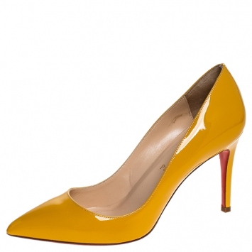 Pre Owned Christian Louboutin Mustard Patent Leather Pigalle Pointed Toe Pumps Size 38
