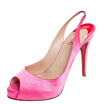 Pre Owned Christian Louboutin Pink Satin Peep Toe Slingback Platform Sandals Size 41