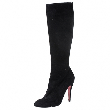 مملوكة مسبقًا Christian Louboutin Black Suede Back Zip Mid Calf Boots Size 39.5