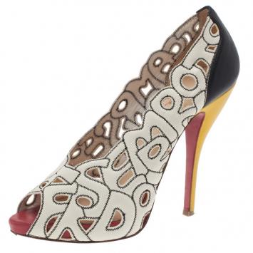 Pre Owned Christian Louboutin Tricolor Tell Me Cutout Pumps Size 39