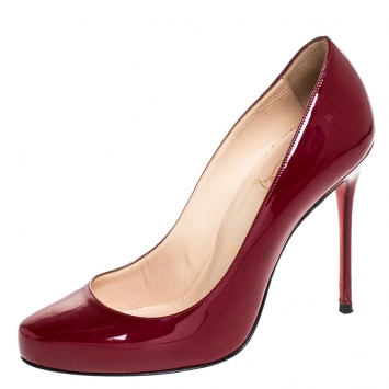 Pre Owned Christian Louboutin Red Patent Leather Simple Pumps Size 38