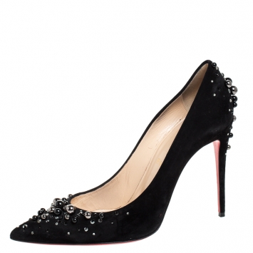 Pre Owned Christian Louboutin Suede Leather Candidate Embellished Pointed Toe Pumps Size 40