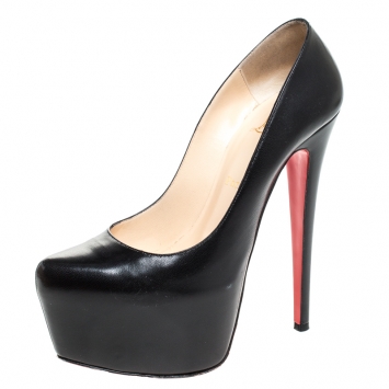 Pre Owned Christian Louboutin Black Leather Daffodile Platform Pumps Size 39.5