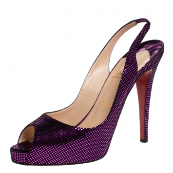 Pre Owned Christian Louboutin Metallic Purple/Black Textured Suede No. Prive Slingback Sandals Size 40.5