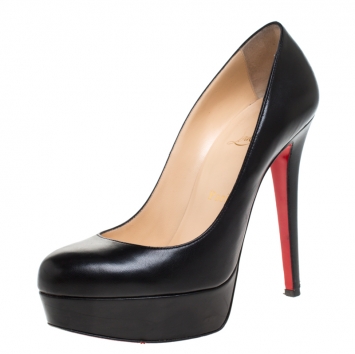 Pre Owned Christian Louboutin Black Leather Bianca Platform Pumps Size 37.5