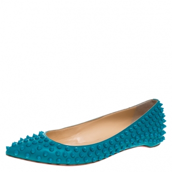 مملوكة مسبقًا Christian Louboutin Blue Leather Pigalle Spike Ballet Flats Size 38.5