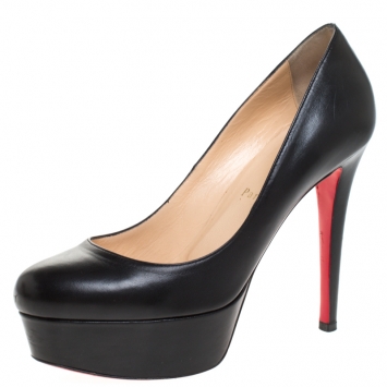 Pre Owned Christian Louboutin Black Leather Bianca Platform Pumps Size 37