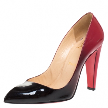 Pre Owned Christian Louboutin Black/Red Ombre Patent Leather Corneille Pointed Toe Pumps Size 37.5