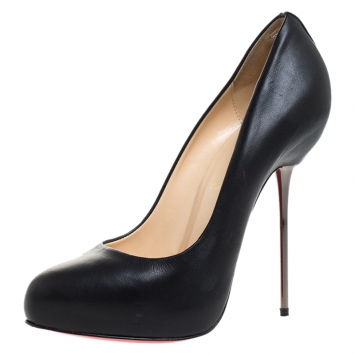 Pre Owned Christian Louboutin Black Leather Big Lips Pumps Size 37.5