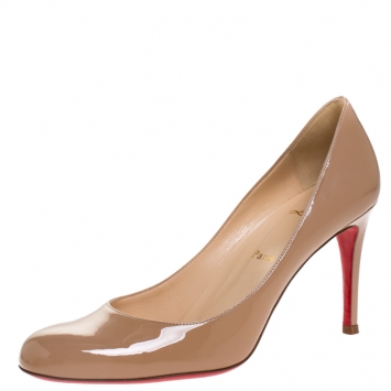 Pre Owned Christian Louboutin Beige Patent Leather Miss Gena Pumps Size 37
