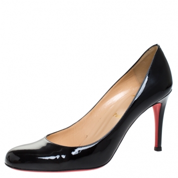 Pre Owned Christian Louboutin Black Patent Leather Miss Gena Pumps Size 37