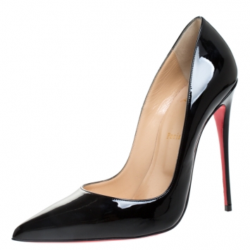 Pre Owned Christian Louboutin Black Patent Leather Pigalle Follies Pointed Toe Pumps Size 41