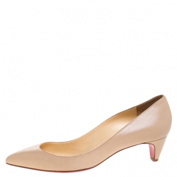 Pre Owned Christian Louboutin Beige Leather Pigalle 45 Pumps Size 39