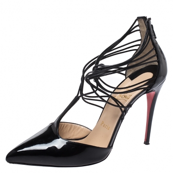 Pre Owned Christian Louboutin Black Patent Leather Confusa Pointed Toe Pumps Size 37.5