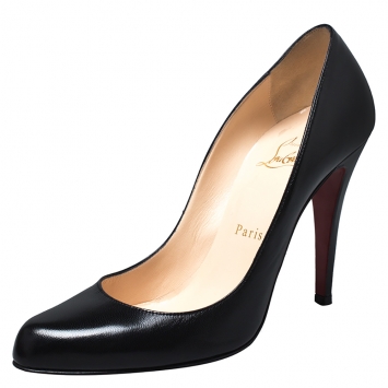 Pre Owned Christian Louboutin Black Leather Decollete Pumps Size 37.5