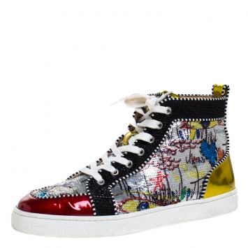 Pre Owned Christian Louboutin Multicolor Graffiti Sequin And Leather Rantus Orlato High Top Sneakers Size 42