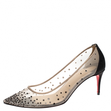 Pre Owned Christian Louboutin Crystal Embellished Mesh Follies Strass Pointed Toe Pumps Size 38