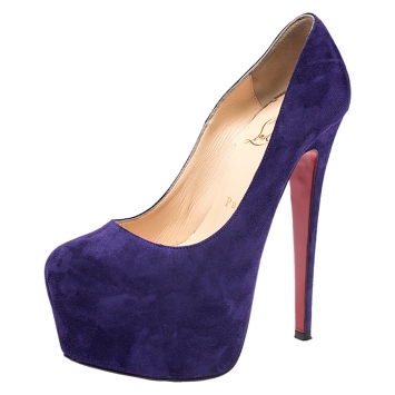 Pre Owned Christian Louboutin Purple Suede Daffodile Platform Pumps Size 35.5